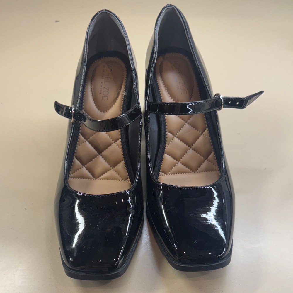 Rachel Zoe Black Patent Mary Jane Flats with Quilted Insole